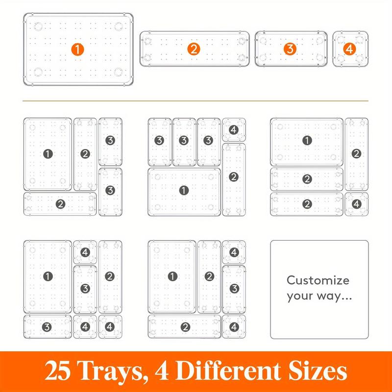 Drawer Organizer, 25pcs set Clear Makeup Brush Nail Polish Skincare Storage Box with Drawer Divider, Desktop Storage Organizer for Home Office Bathroom