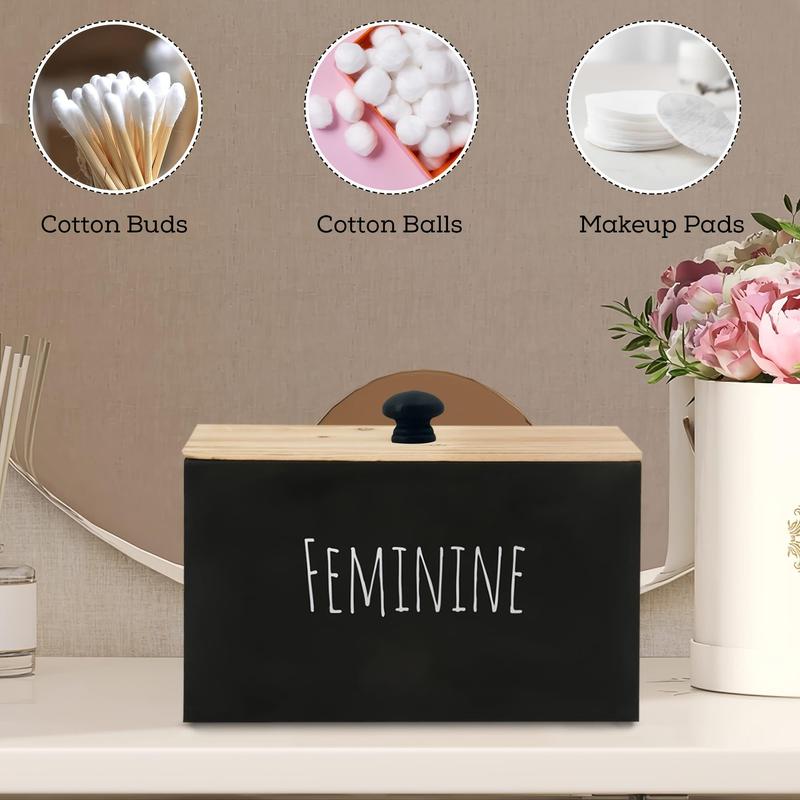 Wooden Storage Box, 1 Count Feminine Napkin Storage Box with Lid, Multifunctional Storage Box for Home Bathroom Hotel Dormitory