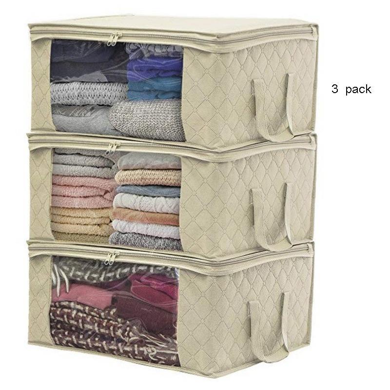 Summer Large Capacity Clothes Storage Bag, 3 Counts set Quilt Storage Bag with Handle, Foldable Closet Organizer for Clothes, Blanket, Bedding, Toys