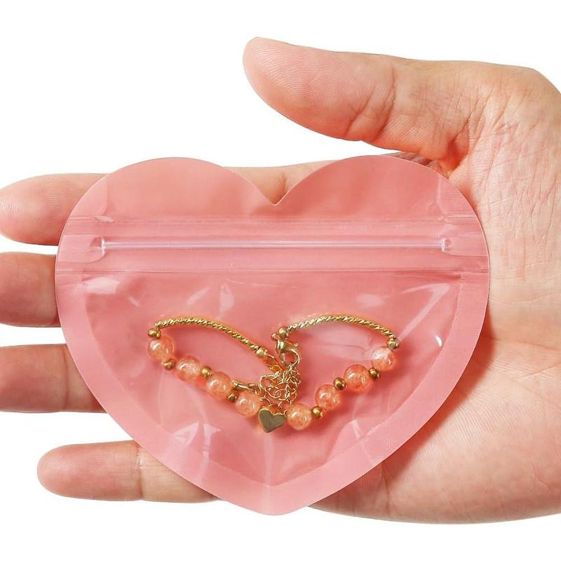 100pcs Mini Bags for Small Business, 2x3 inch Heart-Shaped Jewelry Bags Clear Mylar Ziplock Baggies Cute Packaging Supplies for Earring Sample Gift Organiser