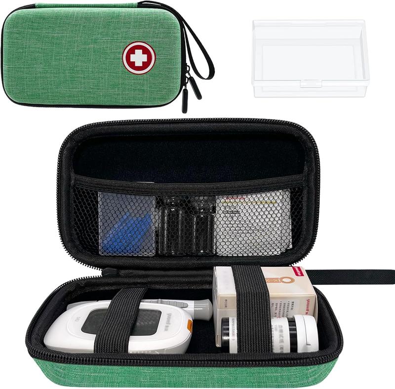 Diabetic Supplies Travel Case, Carrying Case Organizer for  Testing Kit,  Glucose Monitor Kit with Meter,  Sugar Test Strips, Lancets, Lancing Device(Case Only) (Green)