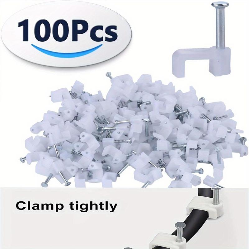 Cable Wire Clips, 100pcs Cable Management Electrical Ethernet Dish TV Speaker Wire Cord Tie Holder, Coaxial Nail Clamps