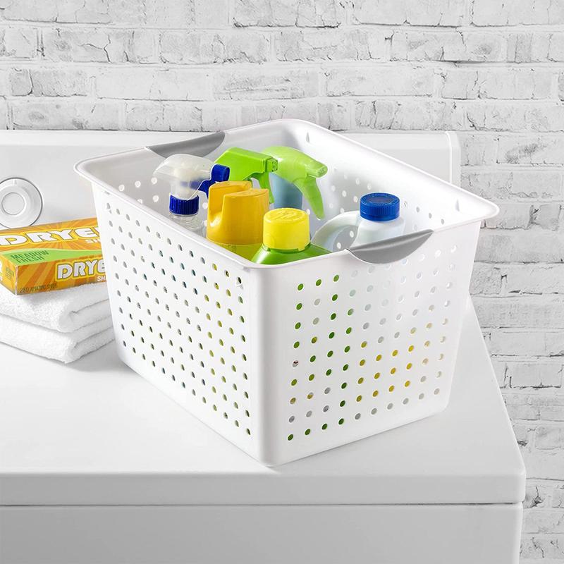 Sterilite Large Deep Durable Ultra Plastic Storage Basket Tote, White (6 Pack) Organiser Set