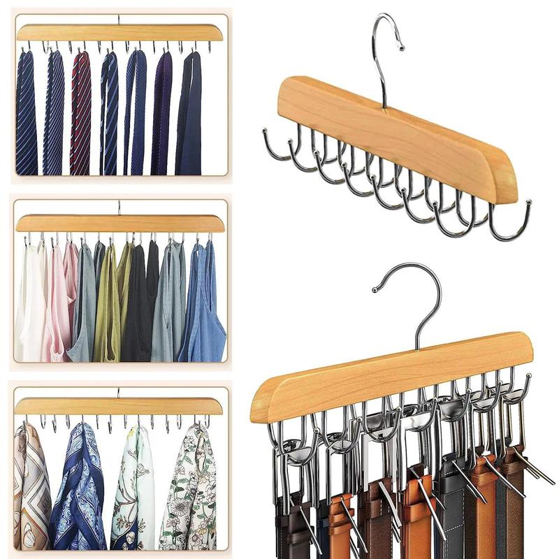 Wooden Belt Hanger, 1 Count Durable Multi-hook Non-slip Tie Storage Rack,  Household Space Saving Storage Hanger  for Bedroom, Closet, Dorm, Bedroom, Wardrobe