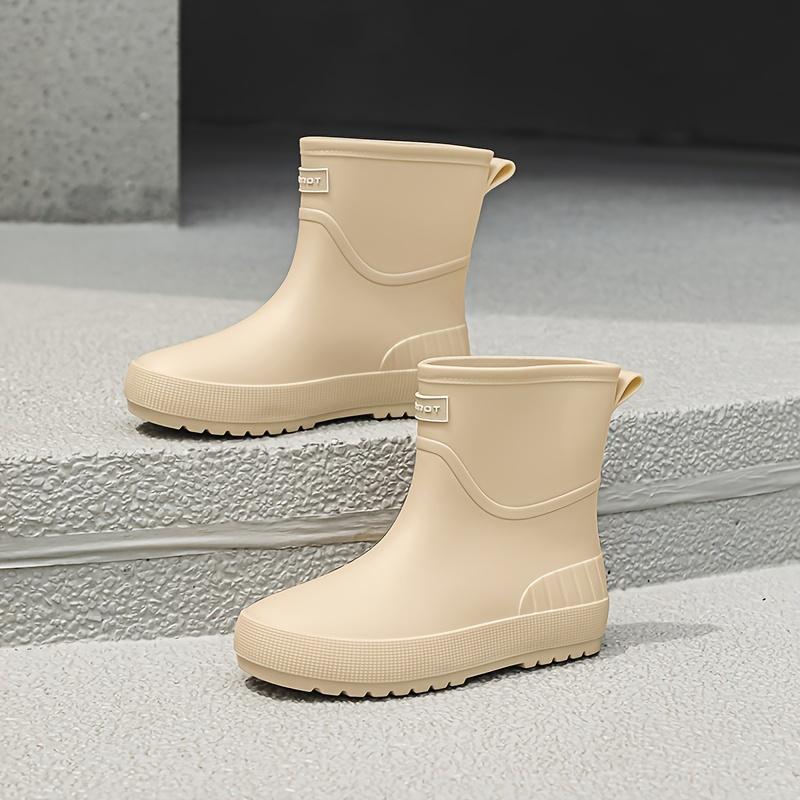 Women's Stylish Rain Boots, Ankle, Non-Slip, Durable, Classic Solid Color Flat Shoes