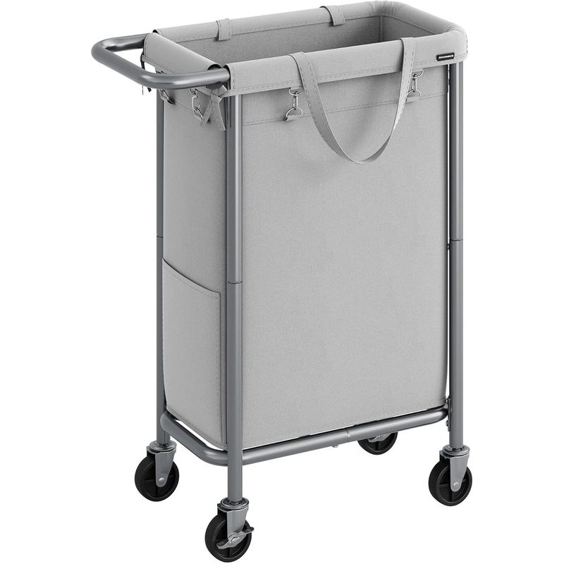 Laundry Basket with Wheels, 3-Section Rolling Laundry Hamper, 52.8 Gallons (200L), Removable Liner, Steel Frame with Handle, Blanket Storage, 35.8 x 15.4 x 31.9 Inches, Camel Brown URLS005N01 Organiser