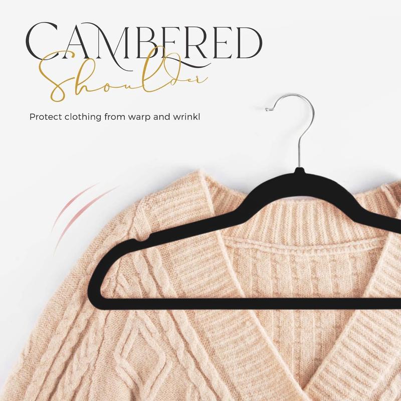 HOUSE DAY Black Velvet Hangers , Non Slip Clothes Felt Hanger Heavy Duty for Coat, Premium Slim Space Saving Suit Hangers for Closet Organizer,