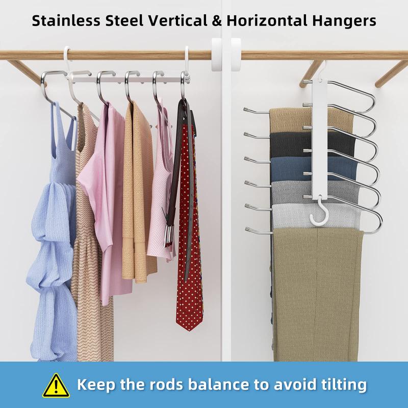 Pants Rack,Multifunctional Stainless Steel Smooth 6 Tier Organiser,Space-Saving,Hangers for Hanging Trouser, Jeans, Scarf, Non-Slip Foldable Hangers