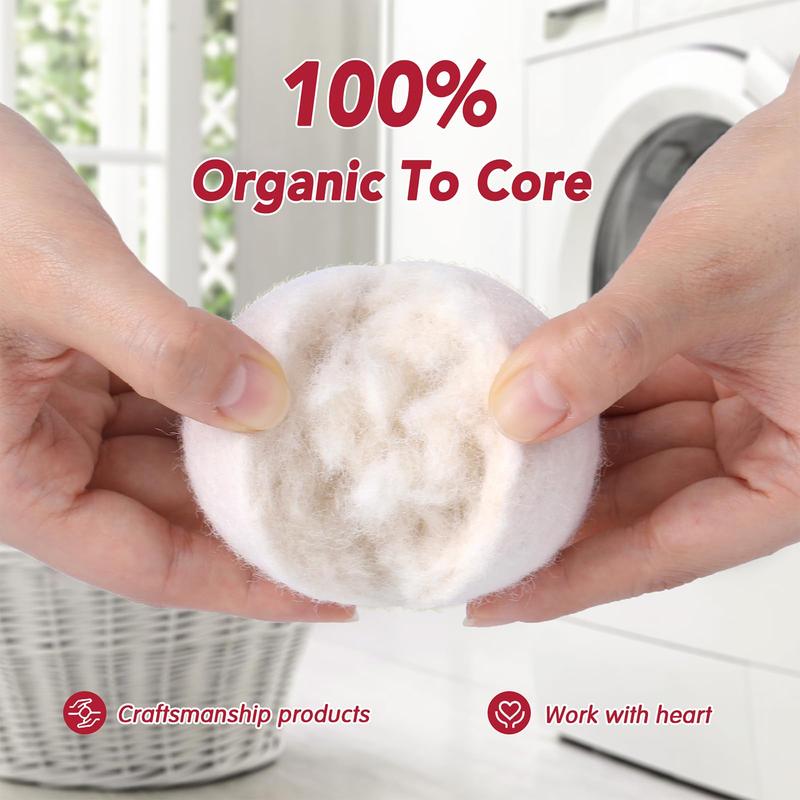 6 Pack All Natural Organic Wool Dryer Balls Medium Size - Reusable Chemical Free Natural Fabric Softener, Anti Static, Reduces Clothing Wrinkles and Saves Drying Time