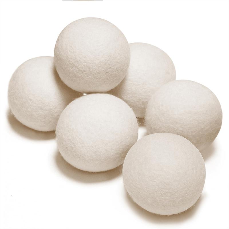 6 Pack All Natural Organic Wool Dryer Balls Medium Size - Reusable Chemical Free Natural Fabric Softener, Anti Static, Reduces Clothing Wrinkles and Saves Drying Time