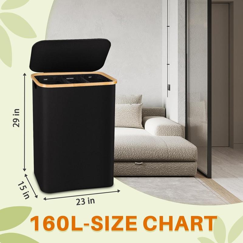 Laundry Hamper 3 Section, 160l  Hampers For Laundry Basket With Lid, Dirty Clothes Hamper Laundry Basket Organizer For Bedroom,Laundry Room