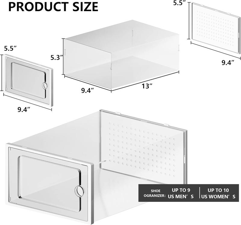 12 Pack Shoe Storage Box, Clear Plastic Stackable Shoe Organizer for Closet, Space Saving Foldable Shoe Rack Sneaker Containers Holders with Lids