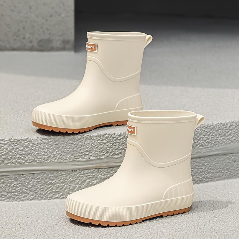 Women's Stylish Rain Boots, Ankle, Non-Slip, Durable, Classic Solid Color Flat Shoes