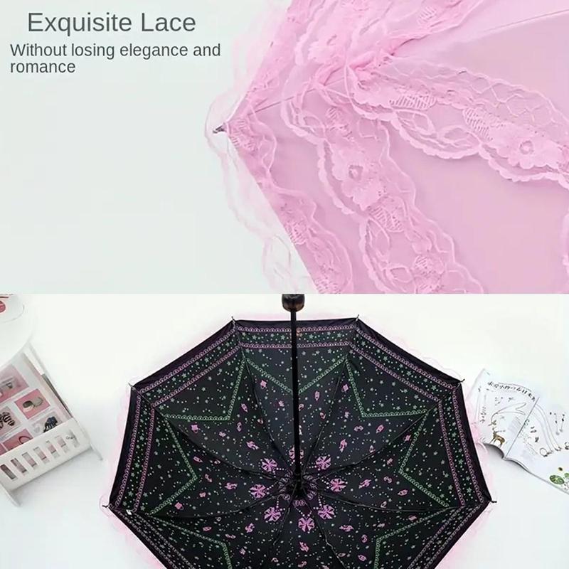 Lace Design Umbrella, Three-fold Umbrella, Sun Umbrella, Sunny and Rainy Folding Umbrella for Women, Outdoor Umbrella