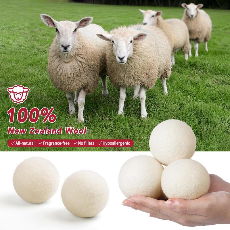 6 Pack All Natural Organic Wool Dryer Balls Medium Size - Reusable Chemical Free Natural Fabric Softener, Anti Static, Reduces Clothing Wrinkles and Saves Drying Time