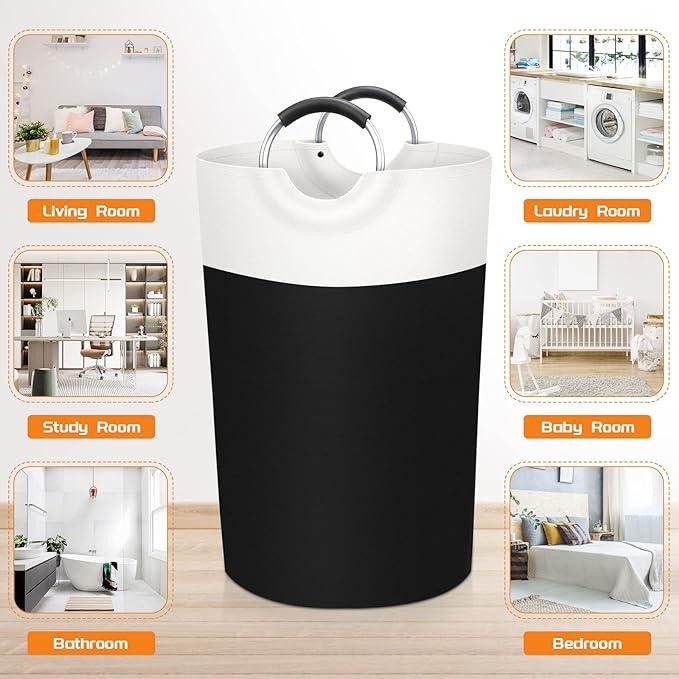 XL 90L Laundry Basket, Laundry Hamper, Collapsible Laundry Baskets Waterproof with Foam Protected Aluminum Handles for Everyday Home Use 90L