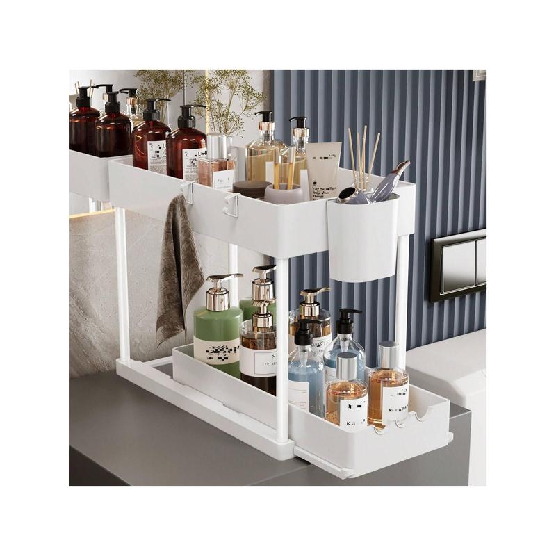2Pcs 2-Tier Sliding Cabinet Organizer, Multifunctional Drawer Pull Type Under Sink Rack, Double-Layer Sink Organizer, Under Sink Storage Shelf, Bathroom Kitchenin Under Sink Organizers And Storage, Kitchen Bathroom Accessories