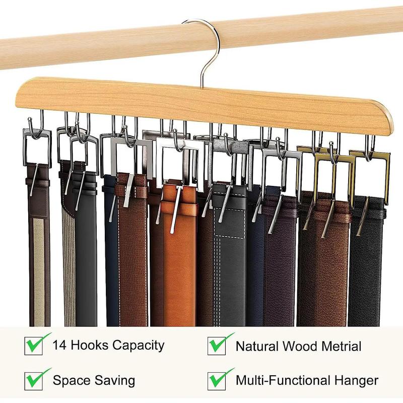 Wooden Belt Hanger, 1 Count Durable Multi-hook Non-slip Tie Storage Rack,  Household Space Saving Storage Hanger  for Bedroom, Closet, Dorm, Bedroom, Wardrobe