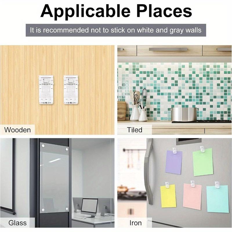 50 Pieces Self Adhesive Clips Wall Tapestry Clips Plastic Sticky Picture Hanging Clips Poster Spring Clips for Teachers Double Sided Adhesive Spring Clips for Home Office