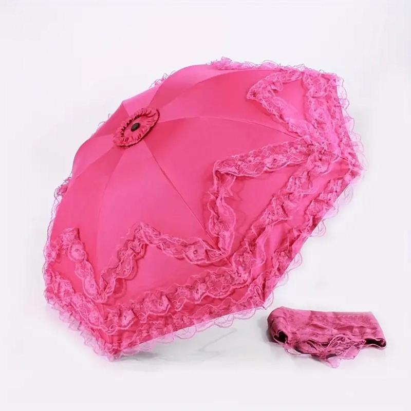 Lace Design Umbrella, Three-fold Umbrella, Sun Umbrella, Sunny and Rainy Folding Umbrella for Women, Outdoor Umbrella