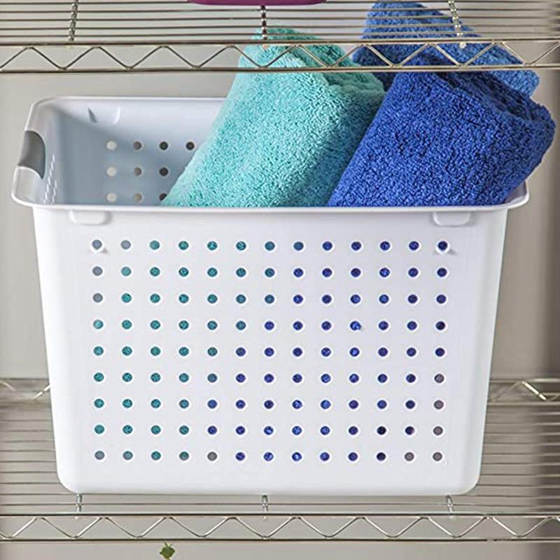 Sterilite Large Deep Durable Ultra Plastic Storage Basket Tote, White (6 Pack) Organiser Set