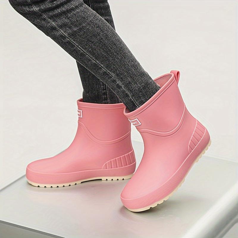 Women's Stylish Rain Boots, Ankle, Non-Slip, Durable, Classic Solid Color Flat Shoes