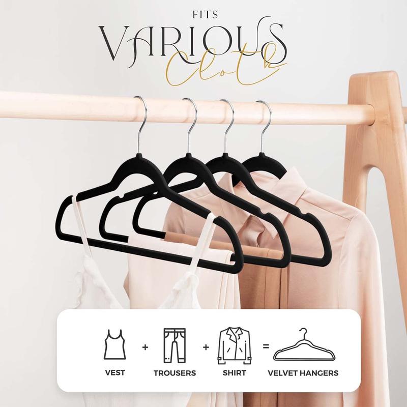 HOUSE DAY Black Velvet Hangers , Non Slip Clothes Felt Hanger Heavy Duty for Coat, Premium Slim Space Saving Suit Hangers for Closet Organizer,