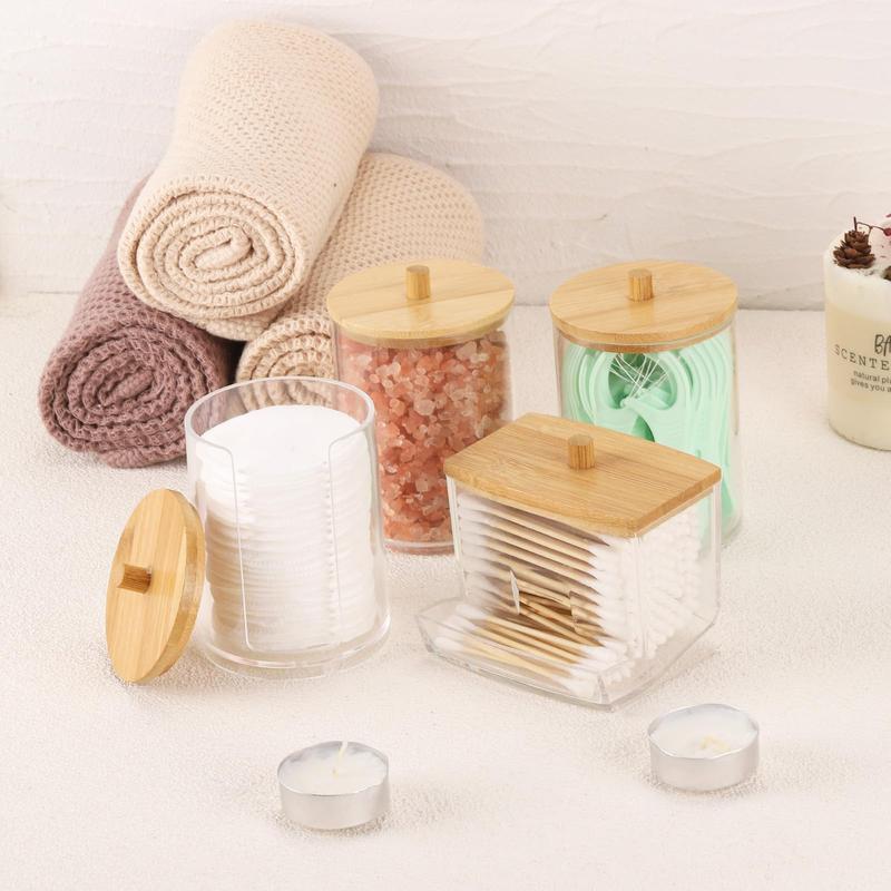 Clear Storage Box with Lid, Bathroom Container Storage Box for Cotton Ball & Cotton Swab & Pads, Apothecary Jar for Organizer and Storage