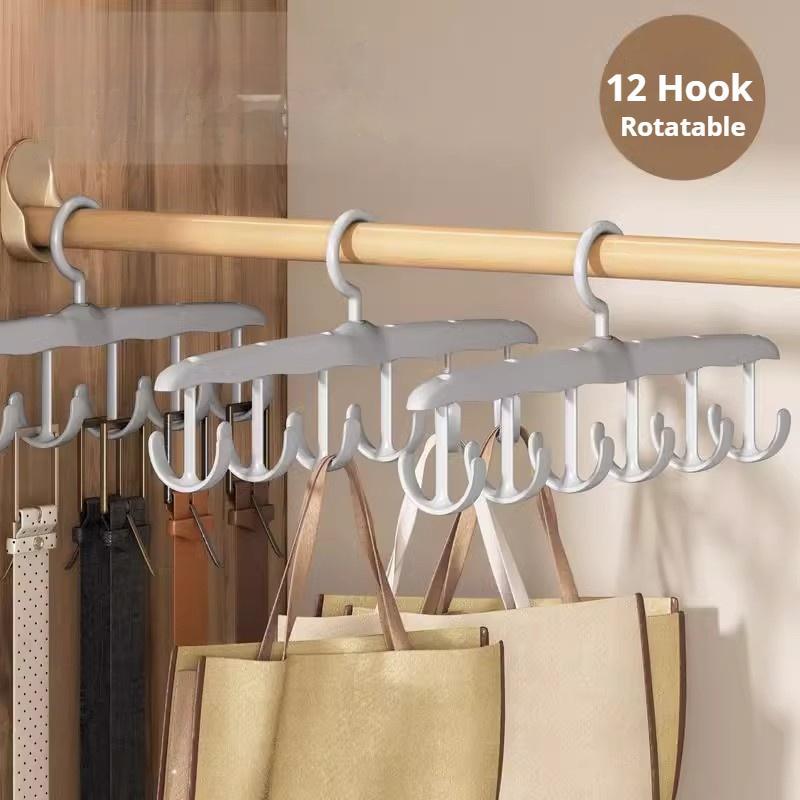 Rotatable 12 Hooks Hanger, 3 Counts Multifunctional Clothes Hanger, Home Organizer for Underwear, Hat, Belt, Home Space Saver