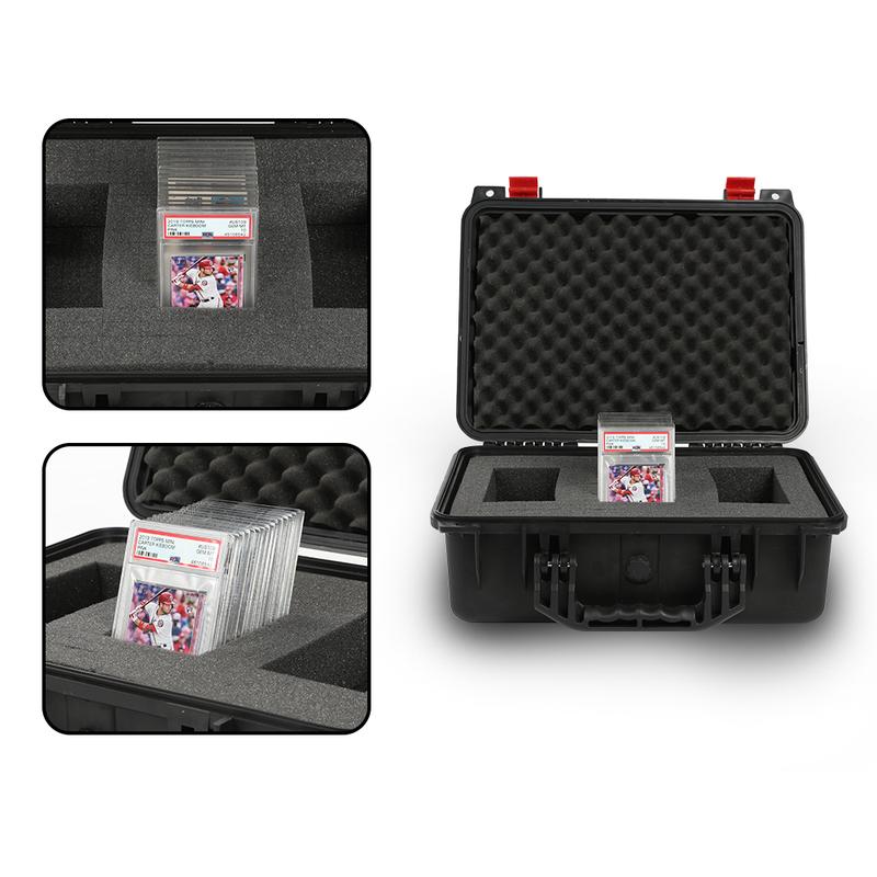 PIT66 New Weatherproof Graded Card Storage Box Heavy Duty Case Slab Holder Protector Graded Card Storage Box, Compatible With BGS PSA SGC FGS Graded Sports Trading Cards, Weatherproof Case Impact Absorbing Foam Slots (Large, Red & Black) car interior