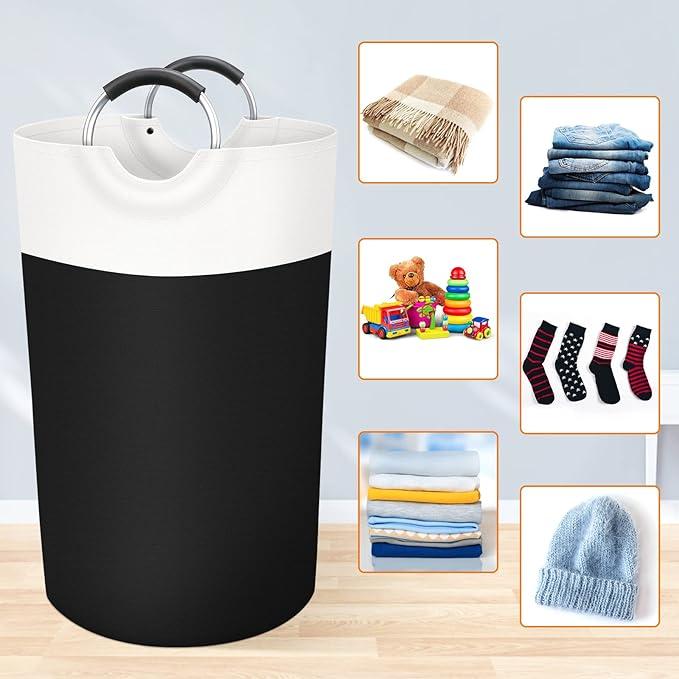 XL 90L Laundry Basket, Laundry Hamper, Collapsible Laundry Baskets Waterproof with Foam Protected Aluminum Handles for Everyday Home Use 90L