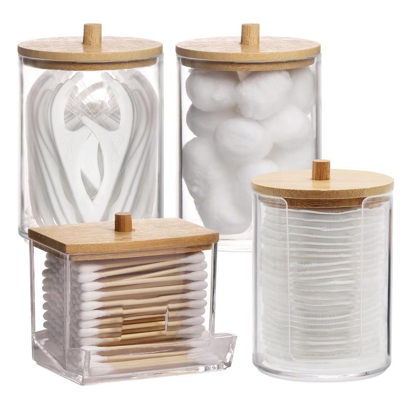 Clear Storage Box with Lid, Bathroom Container Storage Box for Cotton Ball & Cotton Swab & Pads, Apothecary Jar for Organizer and Storage