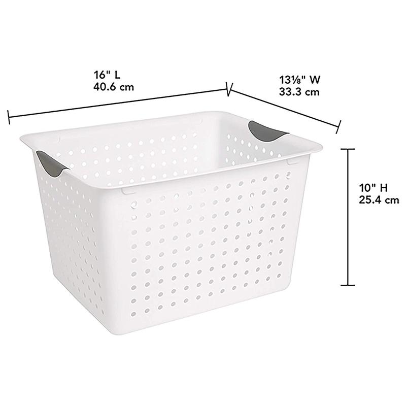 Sterilite Large Deep Durable Ultra Plastic Storage Basket Tote, White (6 Pack) Organiser Set