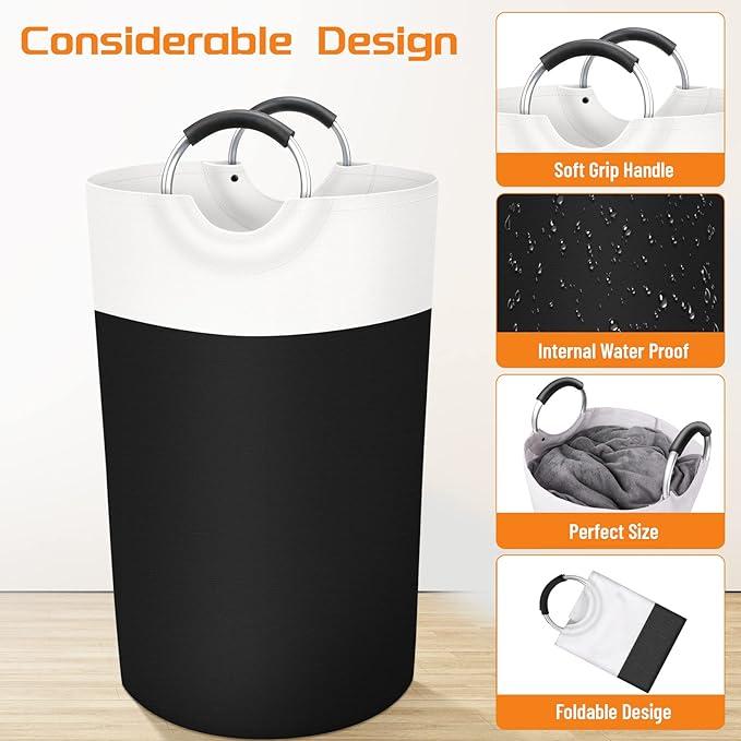 XL 90L Laundry Basket, Laundry Hamper, Collapsible Laundry Baskets Waterproof with Foam Protected Aluminum Handles for Everyday Home Use 90L