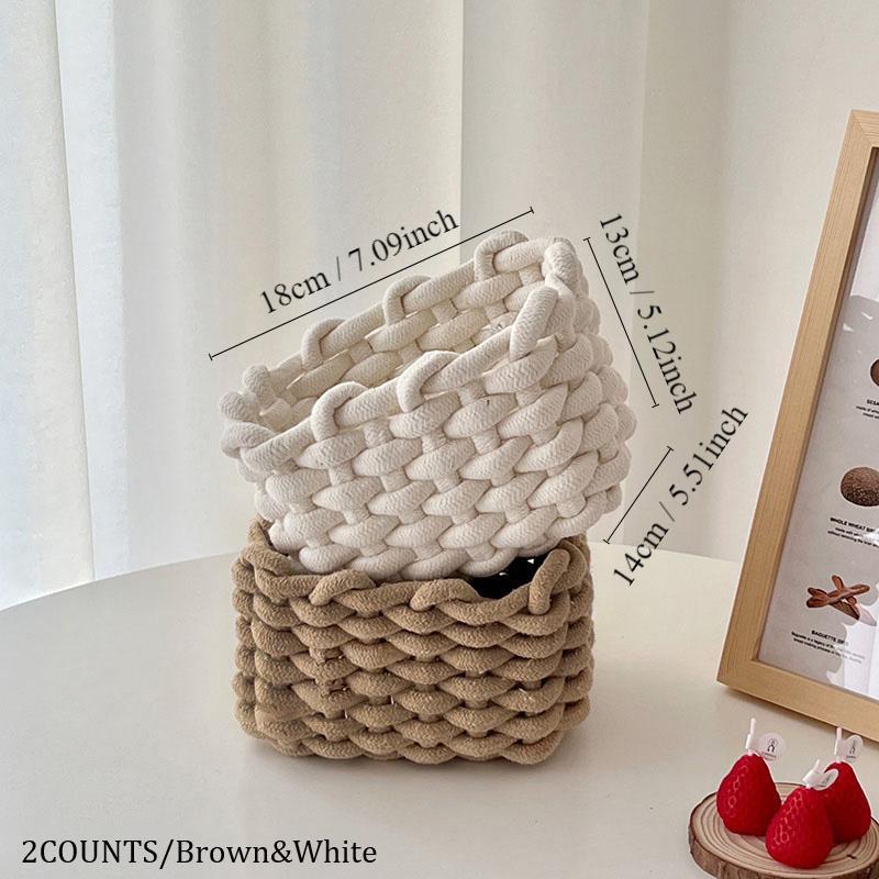 Woven Storage Basket, Portable Handmade Desktop Cosmetics Storage Basket, Home Organizer Rattan Basket  for Living Room Bedroom