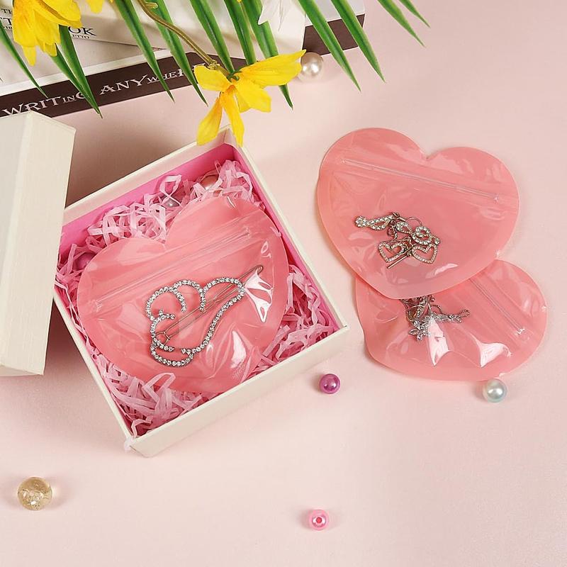 100pcs Mini Bags for Small Business, 2x3 inch Heart-Shaped Jewelry Bags Clear Mylar Ziplock Baggies Cute Packaging Supplies for Earring Sample Gift Organiser