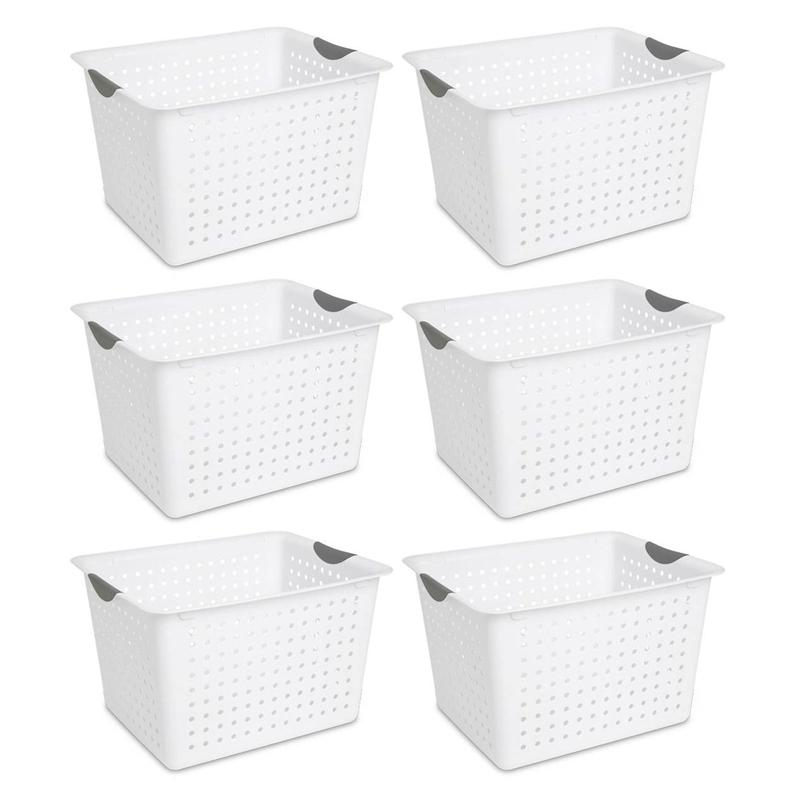 Sterilite Large Deep Durable Ultra Plastic Storage Basket Tote, White (6 Pack) Organiser Set