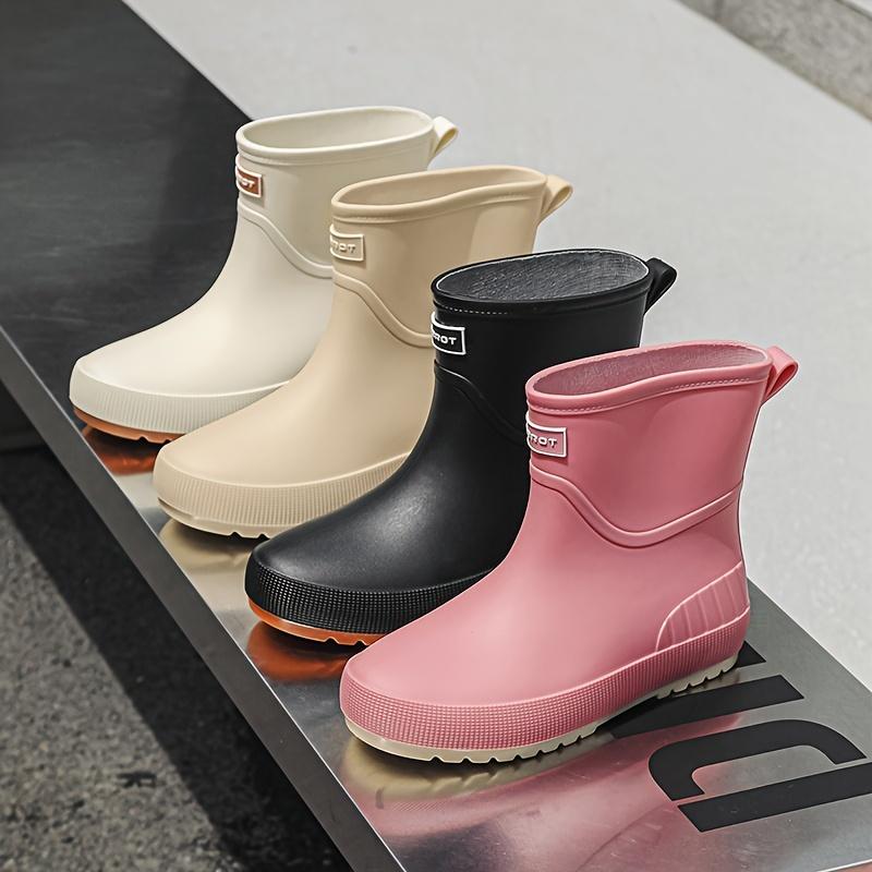 Women's Stylish Rain Boots, Ankle, Non-Slip, Durable, Classic Solid Color Flat Shoes