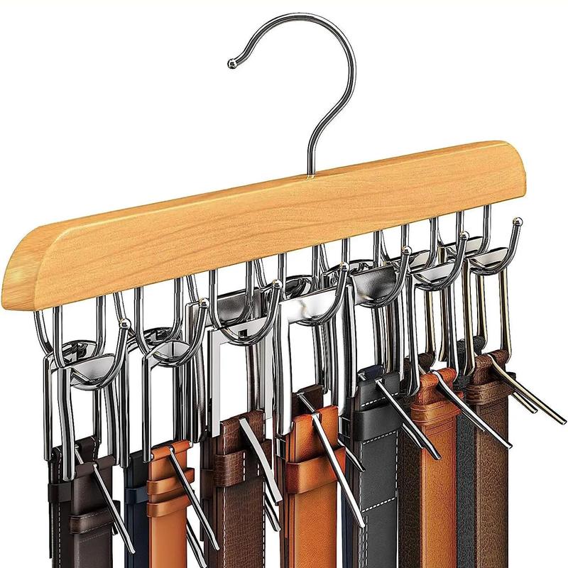 Wooden Belt Hanger, 1 Count Durable Multi-hook Non-slip Tie Storage Rack,  Household Space Saving Storage Hanger  for Bedroom, Closet, Dorm, Bedroom, Wardrobe