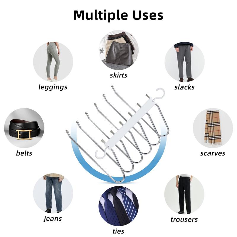 Pants Rack,Multifunctional Stainless Steel Smooth 6 Tier Organiser,Space-Saving,Hangers for Hanging Trouser, Jeans, Scarf, Non-Slip Foldable Hangers