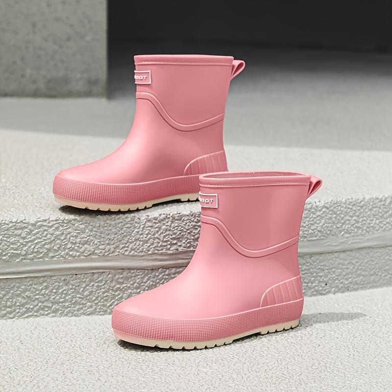 Women's Stylish Rain Boots, Ankle, Non-Slip, Durable, Classic Solid Color Flat Shoes