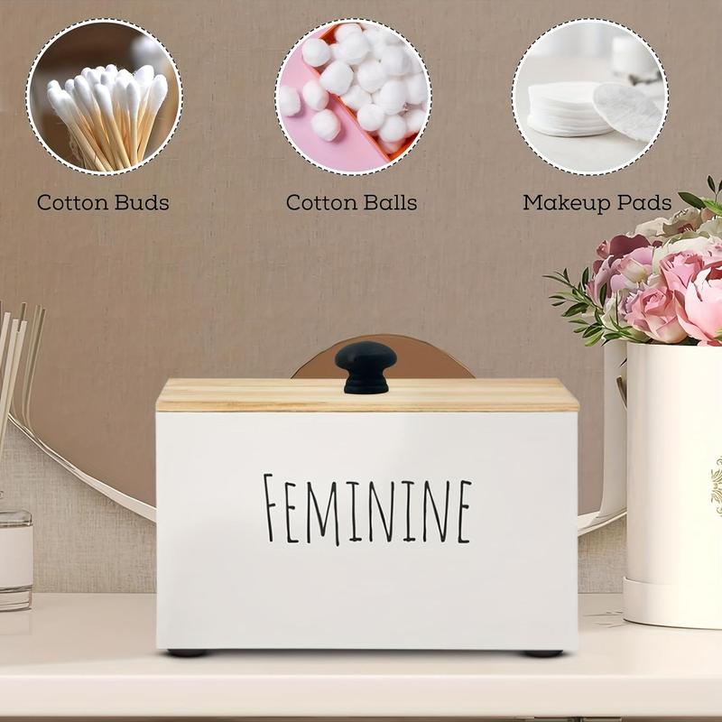 Wooden Storage Box, 1 Count Feminine Napkin Storage Box with Lid, Multifunctional Storage Box for Home Bathroom Hotel Dormitory