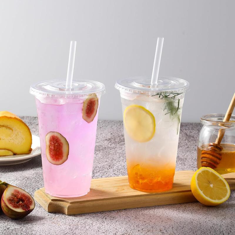 20oz Clear Plastic Cup with Lid & Straw, 50 Sets Disposable Drinking Cup, Disposable Drink Cup for Cold Drink, Ice Coffee, Milkshake & Smoothie