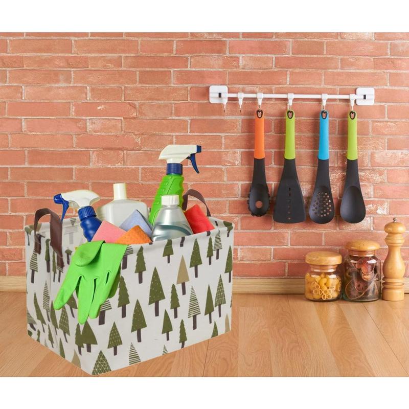 Rectangular Canvas Storage Bins,Waterproof Storage Basket,Collapsible Toy Organizer Bin with Handles for Clothes Storage, Book Bag (Tree)