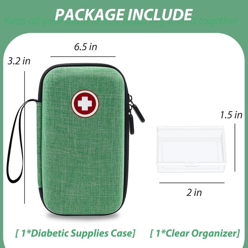 Diabetic Supplies Travel Case, Carrying Case Organizer for  Testing Kit,  Glucose Monitor Kit with Meter,  Sugar Test Strips, Lancets, Lancing Device(Case Only) (Green)