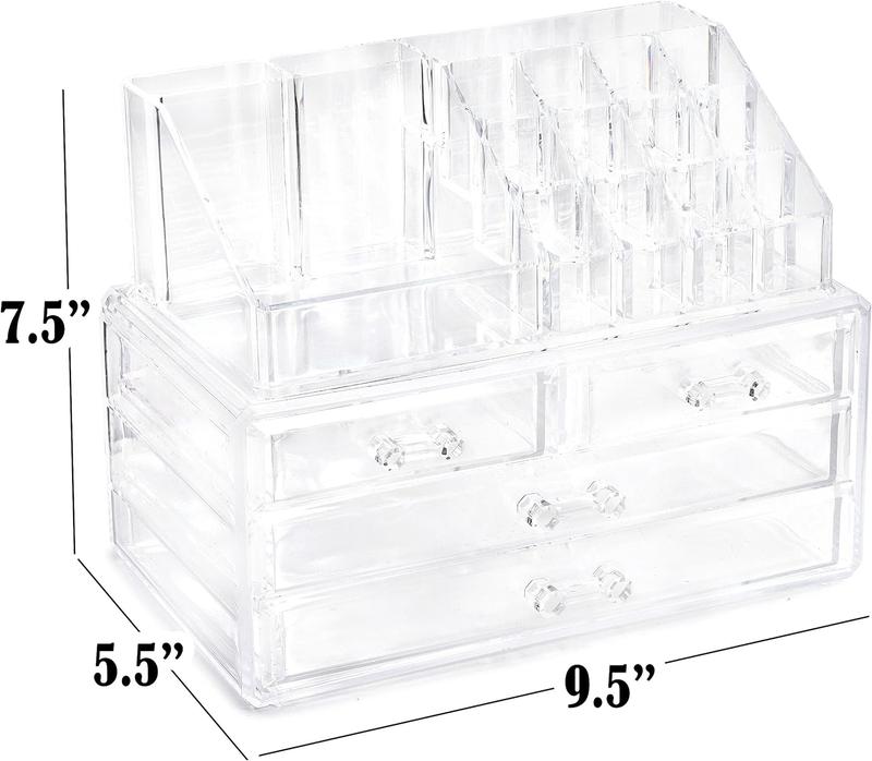 Masisrs Clear Makeup Organizer -  Storage Organizer - 16 Compartments - Easily Sort Make Up &  - 4 Drawer Vanity Organizer - Elegant Look - Transparent Design - Makeup Holder