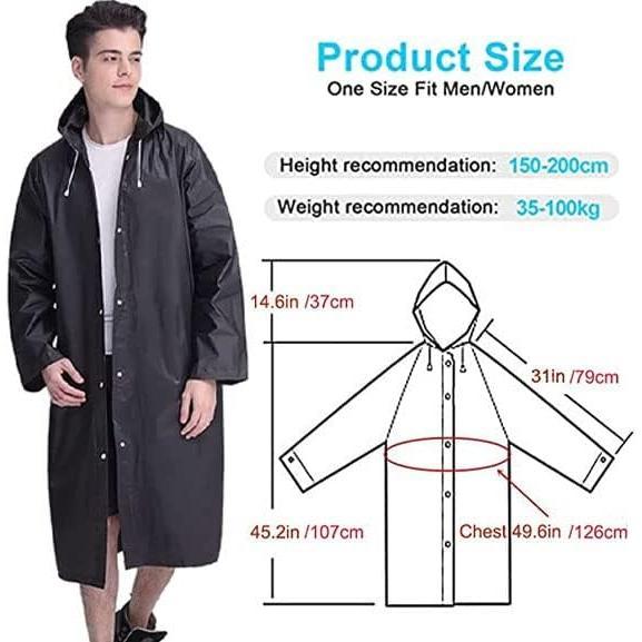 Rain Coat Poncho for Adult, 2 Pack Women Men Reusable Raincoats Emergency with Hood and Drawstring