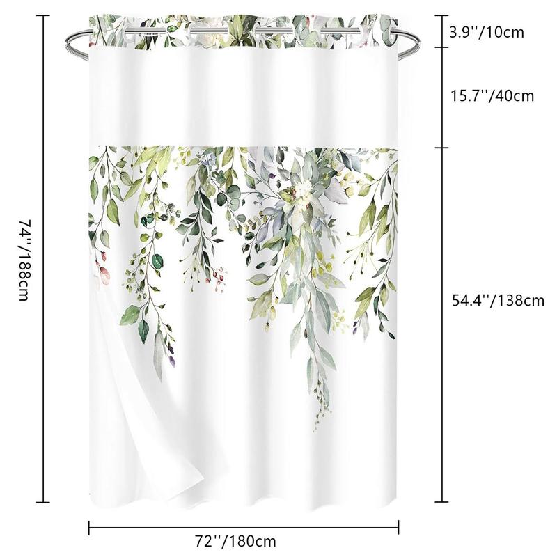 Floral Print Shower Curtain, 1 Count Waterproof Shower Curtain with Hooks, Bathroom Curtain, Bathroom Supplies for Home Use