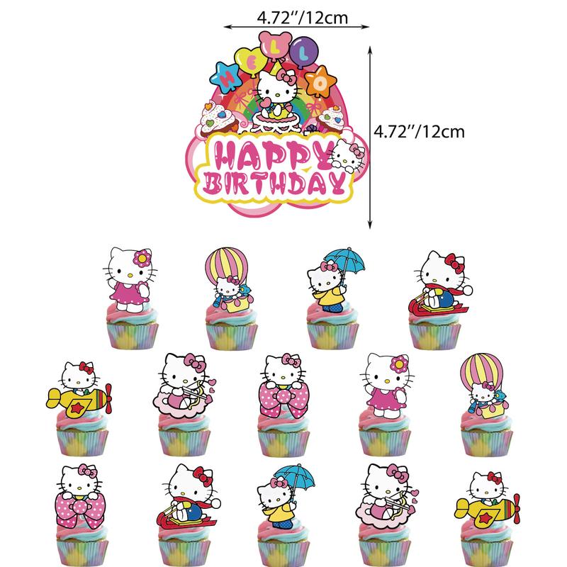 Hello kitty theme birthday party supplies KT cat flag banner balloon cake insertion decoration set