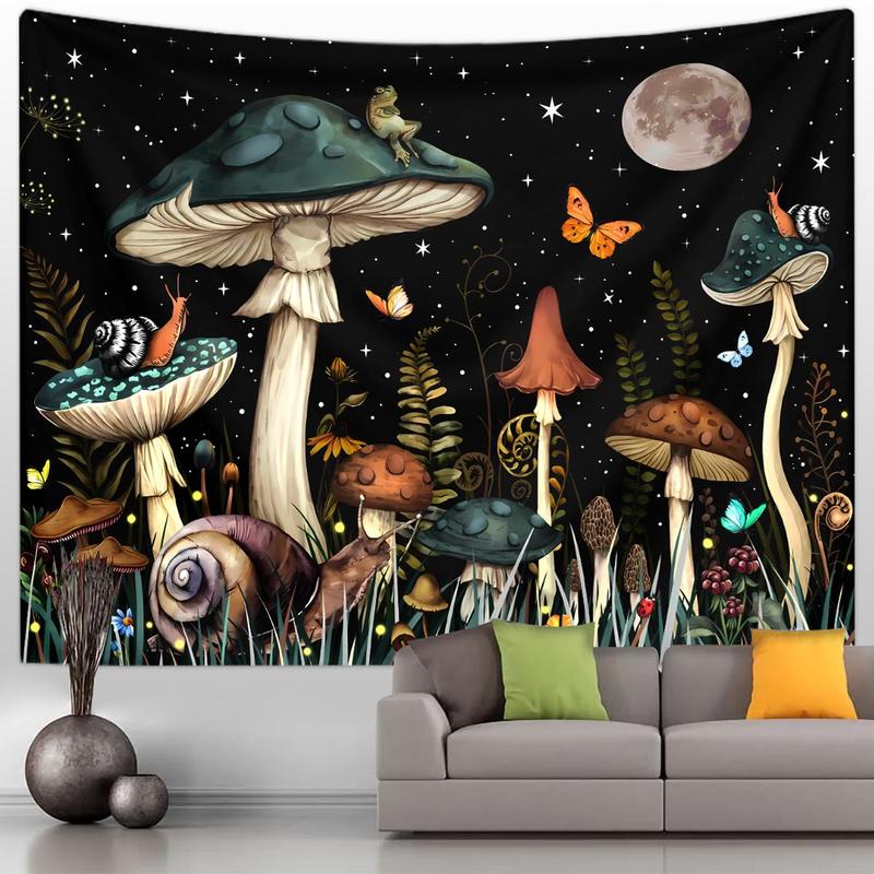 Mushroom & Butterfly Pattern Tapestry, 1 Count Colorful Wall Hanging Blanket, Wall Art Decor for Home Living Room Bedroom